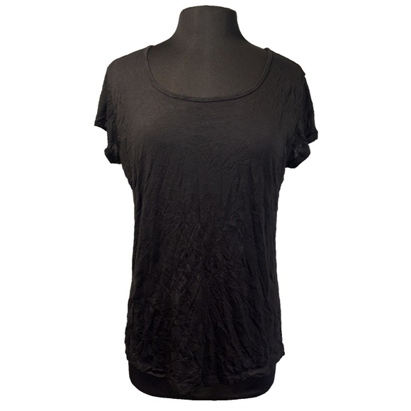 Comfy USA Tissue Crinkle Knit T Shirt Women's Size XL Black Stretch Short Sleeve - Picture 1 of 7